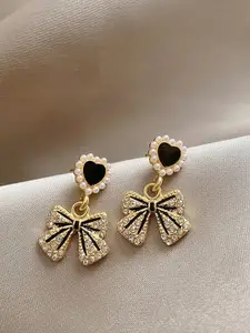 KRENOZ Gold-Plated Rhinestone Heart Shaped Drop Earrings