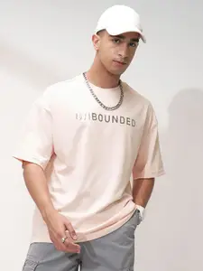 HIGHLANDER Men Oversized Typography Printed Drop-Shoulder Sleeves T-shirt