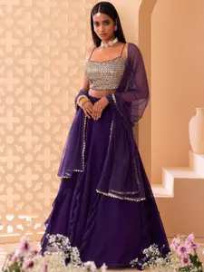 DIVASTRI Embroidered Sequinned Semi-Stitched Lehenga & Unstitched Blouse With Dupatta