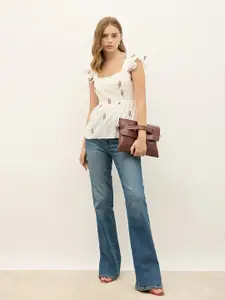 Styli Floral Embroidered Cotton Top