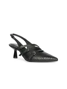 Saint G Women Textured Leather Kitten Pumps with Buckles
