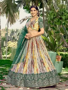 DIVASTRI Embellished Sequinned Semi-Stitched Lehenga & Unstitched Blouse With Dupatta