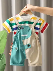 StyleCast x Revolte Boyes Striped Cotton T-shirt and Dungarees Set