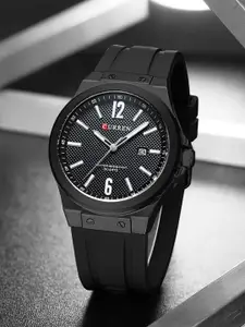 Curren Men Brass Dial & Straps Analogue Watch CR-8467-Black