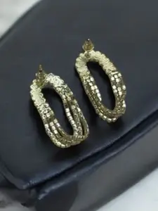 KRENOZ Gold-Plated Pearls And Rhinestone Studded Oval Drop Earrings