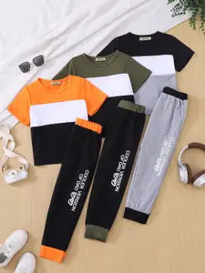 INCLUD Boys Pack Of 3 Colourblocked T-shirt with Trousers