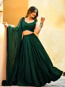 FABPIXEL Embroidered Sequinned Semi-Stitched Lehenga & Unstitched Blouse With Dupatta