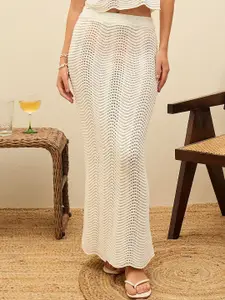 SASSAFRAS Women Crochet Straight Maxi Beach Cover-up Skirt