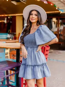 All about you Women Flared Sleeve Denim Fit & Flare Dress