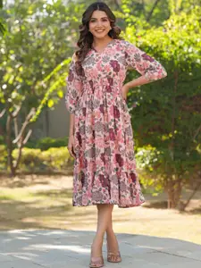 Janasya Floral Printed Fit & Flare Ethnic Dress