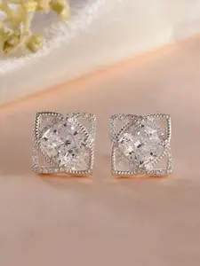 Studio Voylla 925 Sterling Silver Rhodium-Plated Cubic Zirconia Studded Floral Studs