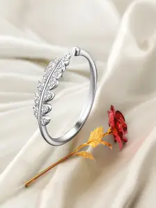 DIVASTRI Silver Plated Stone Studded Finger Ring With Rose