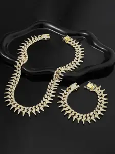 SALTY Men Stainless Steel Stone Studded Necklace With Bracelet Set