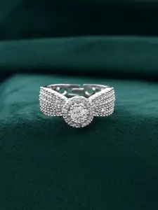 Voylla Rhodium-Plated Sparkling Elegance Infinite Glow Solitaire American Diamond Ring