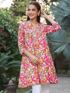 Janasya Pure Cotton Floral Printed A-Line Short Kurti