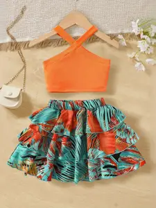 INCLUD Girls Halter Neck Sleeveless Top With Skirt