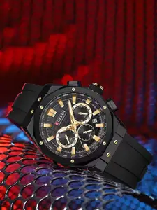 Curren Men Brass Dial & Bracelet Style Straps Analogue Watch CR-8464-Black