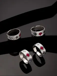 ANIKAS CREATION Set Of 4 Silver-Plated Toe Rings