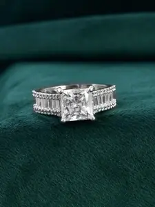 Voylla Rhodium-Plated Sparkling Elegance Diamond Essence Solitaire American Diamond Ring