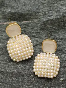VAGHBHATT Pearls Beaded Square Shaped Drop Earrings