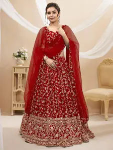 DIVASTRI Embellished Sequinned Semi-Stitched Lehenga & Unstitched Blouse With Dupatta