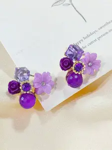 KRENOZ Crystal Studded Floral Shaped Studs
