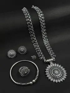 NAMAN ARTS Silver-Plated Oxidised Necklace Jewellery Set