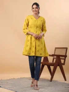 KALINI Embroidered V-Neck Pure Cotton Kurti