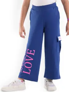 Honeyhap Boys Flared Typography Printed Pure Cotton Mid-Rise Track Pants