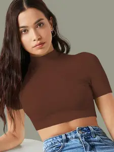 Dream Beauty Fashion Women High Neck Fitted Crop Top