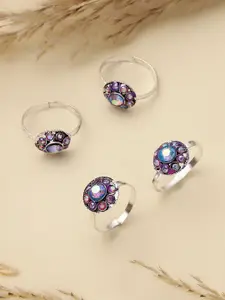 ANIKAS CREATION Set Of 4 Silver-Plated Cubic Zirconia Studded Toe Rings