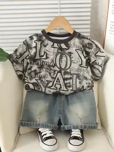 INCLUD Boys Typograpghy Printed T-shirt With Shorts