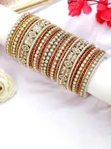 T4 JEWELS Kriti Set Of 34 Gold-Plated Kundan Studded Bangles