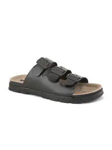 Killer Men Black Leather Comfort Sandals With Buckle