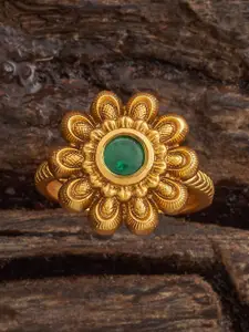 Kushal's Fashion Jewellery Gold-Plated Artificial Stones Studded Antique Finger Ring