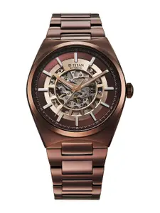 Titan Men Skeleton Dial & Stainless Steel Straps Analogue Automatic Motion Powered Watch