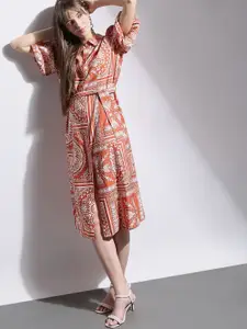 Vero Moda Ethnic Motifs Print Puff Sleeve Fit & Flare Midi Dress