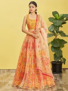DIVASTRI Embroidered Sequinned Semi-Stitched Lehenga & Unstitched Blouse With Dupatta