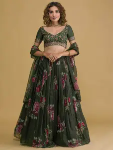 DIVASTRI Embroidered Thread Work Semi-Stitched Lehenga & Unstitched Blouse With Dupatta