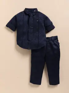 LITTLE COLLARS Boys Self Design Shirt Collar Shirt With Trouser