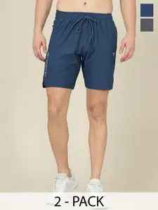 Technosport Men Pack of 2 Solid Slim Fit Sports Shorts with Elasto Lite