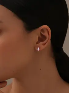 LeCalla 925 Sterling Silver Plated CZ Studded Contemporary Studs