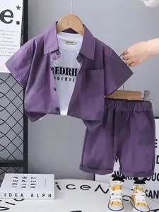 INCLUD Boys Dyed Short Sleeves Shirt With T-Shirt And Shorts