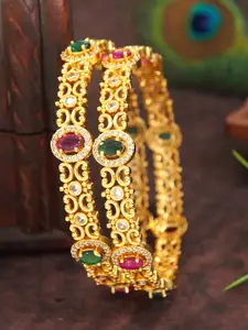 SGA FASHION Set Of 2 Gold-Plated AD Studded Bangles