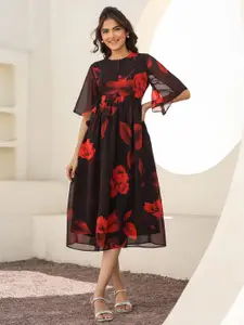 Janasya Floral Printed A-line Ethnic Dress