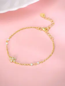 GIVA Kid's 925 Silver Gold-Plated Floral  Zircons Studded & Beaded Anklets