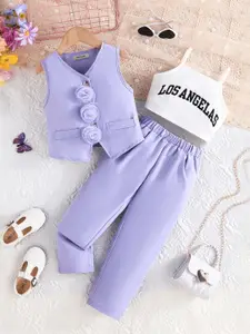 INCLUD Girls Floral Applique Sleeveless Waistcoat With Camisole Top And Pants