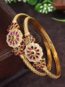 SGA FASHION SGA FASHIO Set Of 2 Gold-Plated AD Studded Temple Bangles