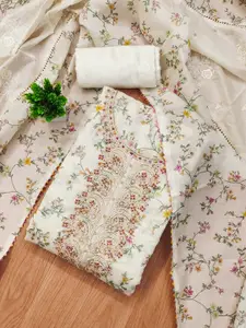 Panzora Floral Embroidered Zardozi Chanderi Cotton Unstitched Dress Material