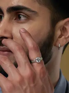 LeCalla Men 925 Sterling Silver-Plated Cubic Zircon Studded Finger Ring